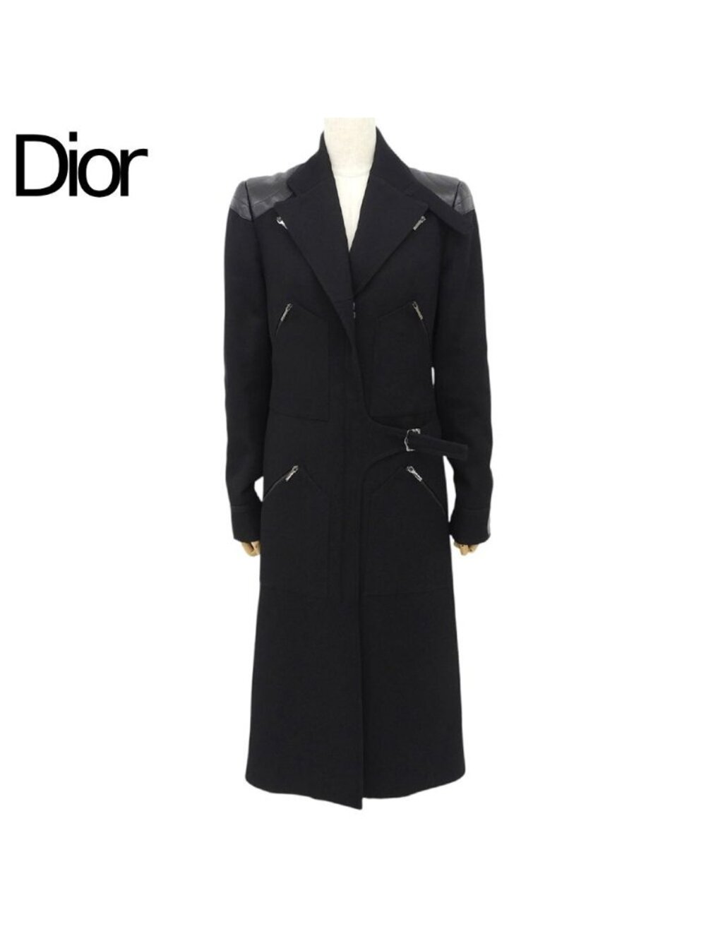 Dior John Galliano Lambskin Wool Paneled Long Coat Black 38